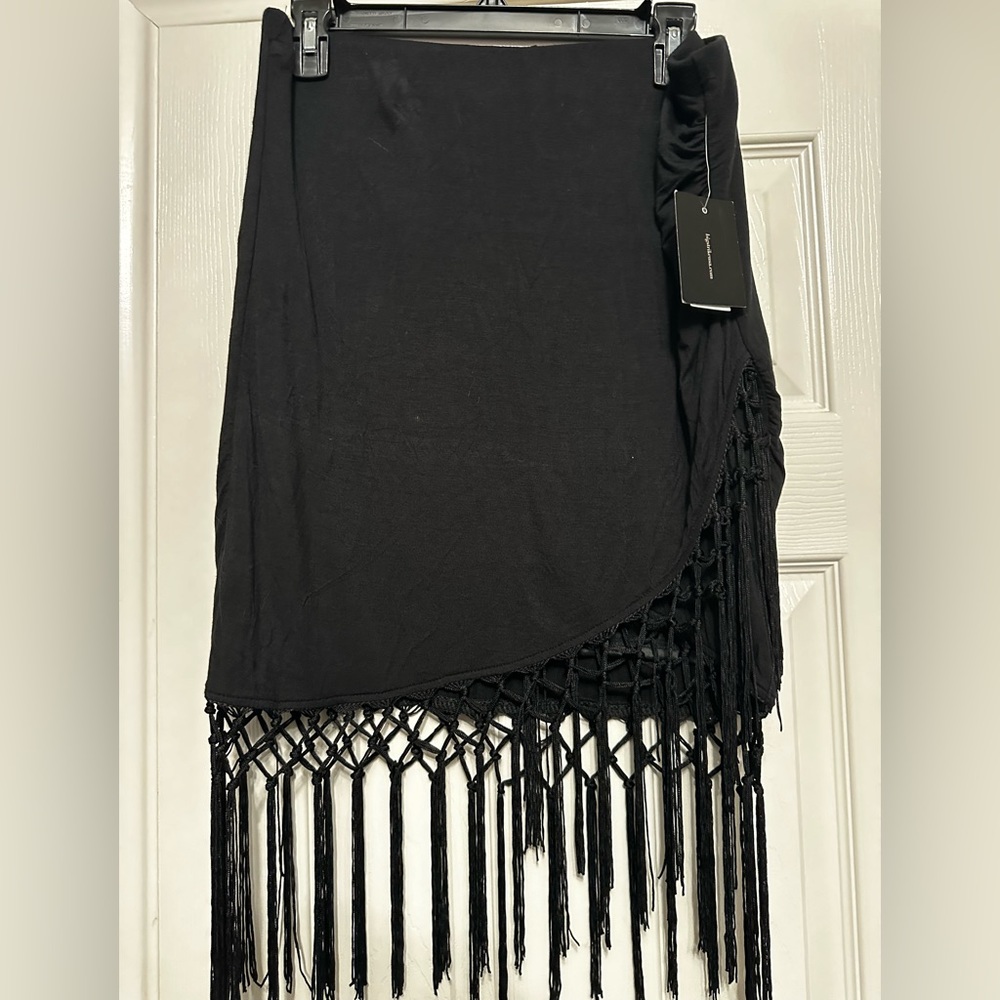 Black Crochet Tassel Fringe Trim Mini Skirt